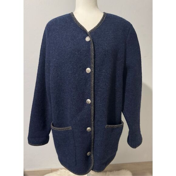 L.L Bean 100% New wool blue button front sweater coat M - Picture 1 of 11